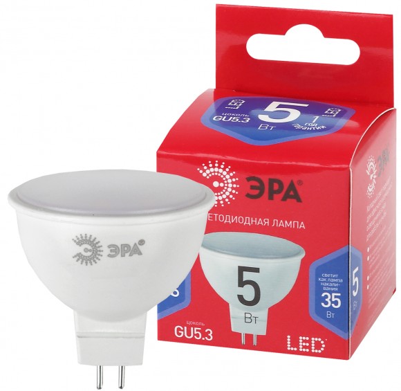 Б0045349 Лампочка светодиодная ЭРА RED LINE LED MR16-5W-865-GU5.3 R GU5.3 5 Вт софит холодный дневной свет