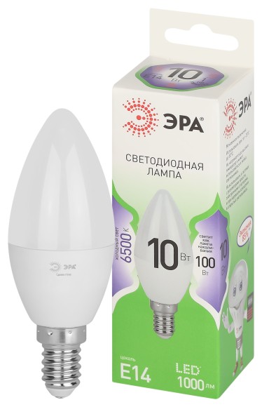 LED B35-10W-865-E14 GL Лампочка светодиодная ЭРА GREEN LINE LED B35-10W-865-E14 GL E14 10 Вт свеча холодный свет