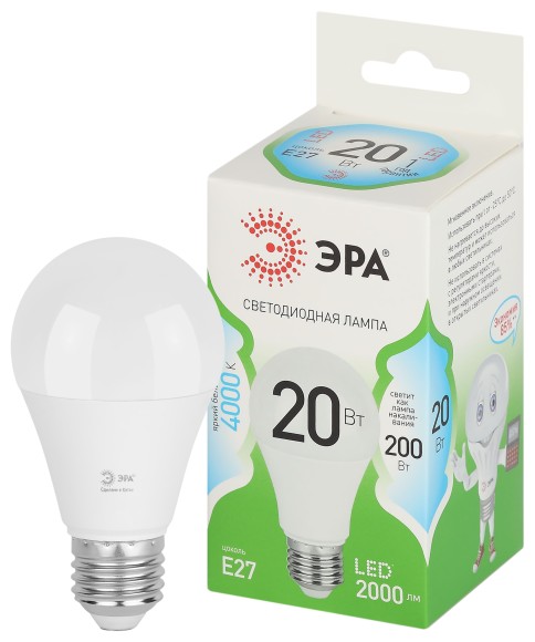 LED A60-20W-840-E27 GL Лампочка светодиодная ЭРА GREEN LINE LED A60-20W-840-E27 GL E27 20 Вт груша яркий белый свет