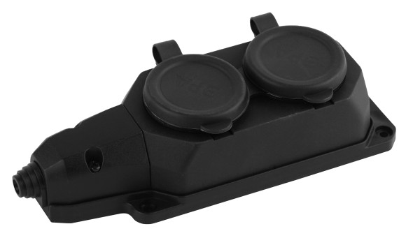 Б0044544 Колодка ЭРА K-2e-B-IP44 каучуковая с заземлением 2 розетки 16A IP44 черная