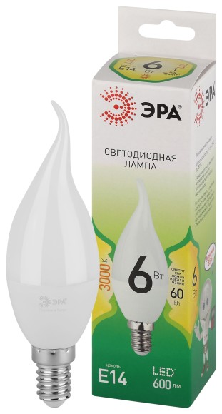 LED BXS-6W-830-E14 GL Лампочка светодиодная ЭРА GREEN LINE LED BXS-6W-830-E14 GL E14 6 Вт свеча на ветру теплый свет