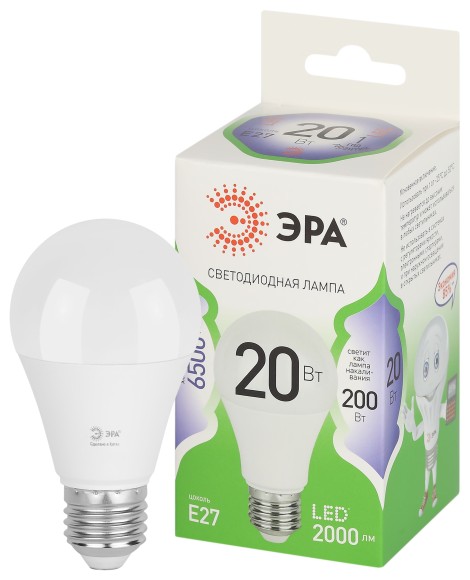 LED A60-20W-865-E27 GL Лампочка светодиодная ЭРА GREEN LINE LED A60-20W-865-E27 GL E27 20 Вт груша холодный свет