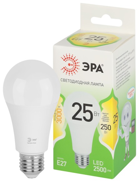 LED A60-25W-830-E27 GL Лампочка светодиодная ЭРА GREEN LINE LED A60-25W-830-E27 GL E27 25 Вт груша теплый свет