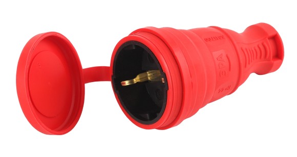Б0044548 Розетка ЭРА R8-RED-IP44 каучуковая c заземлением прямая 16A IP44 красная