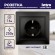Б0053928 Розетка Intro Plano 1-206-05 с заземлением 2P+E Schuko со шторками, 16А-250В, IP20, СУ, антрацит