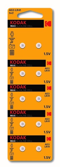 Батарейки Kodak AG3 (392) LR736, LR41 [KAG3-10] MAX Button Cell (100/1000/80000)