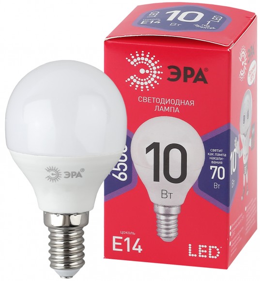 Б0045354 Лампочка светодиодная ЭРА RED LINE LED P45-10W-865-E14 R E14 / Е14 10Вт шар холодный дневной свет
