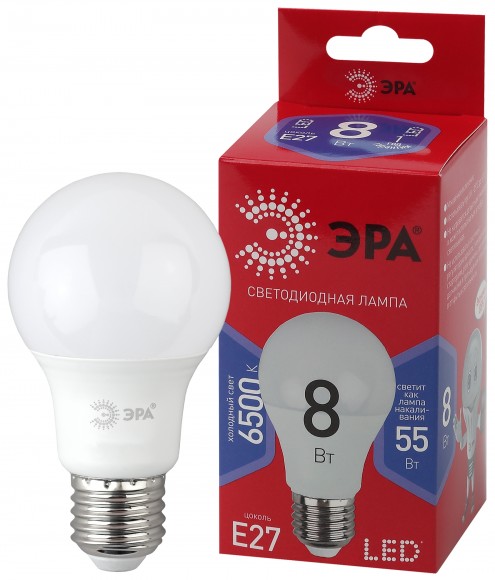 Лампочка светодиодная ЭРА RED LINE LED A60-8W-865-E27 R E27 / Е27 8Вт груша холодный дневной свет