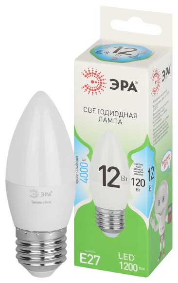 LED B35-12W-840-E27 GL Лампочка светодиодная ЭРА GREEN LINE LED B35-12W-840-E27 GL E27 12 Вт свеча яркий белый свет