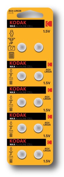 Батарейки Kodak AG4 (377) LR626, LR66 [KAG4-10] MAX Button Cell (100/1000/98000)
