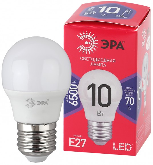 Б0045355 Лампочка светодиодная ЭРА RED LINE LED P45-10W-865-E27 R E27 / Е27 10Вт шар холодный дневной свет