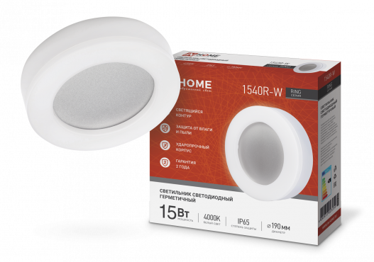 Светильник сд серии RING-1540R-W 15Вт 230В 4000К 910Лм 190мм IP65 КРУГ IN HOME 4690612023250
