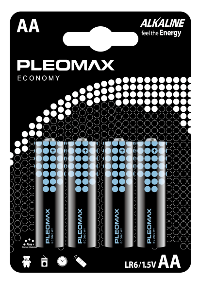Б0020514 Батарейки Pleomax LR6-4BL Economy Alkaline (40/400/19200)