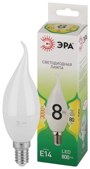 LED BXS-8W-830-E14 GL Лампочка светодиодная ЭРА GREEN LINE LED BXS-8W-830-E14 GL E14 8 Вт свеча на ветру теплый свет