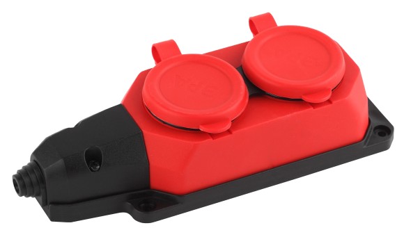 Б0044551 Колодка ЭРА K-2e-RED-IP44 каучуковая с заземлением 2 розетки 16A IP44 красная