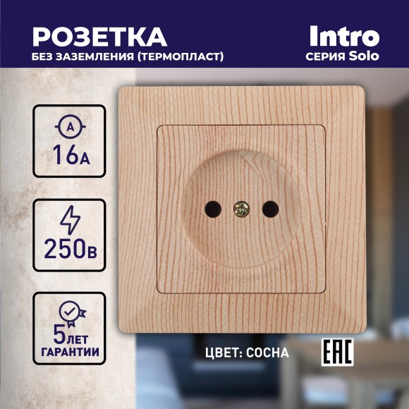 Б0043311 4-201-11 Intro Розетка 2P, 16А-250В, СУ, Solo, сосна (10/200/3200)
