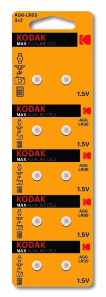 Батарейки Kodak AG6 (370) LR920, LR69 [KAG6-10] MAX Button Cell (100/1000/98000)
