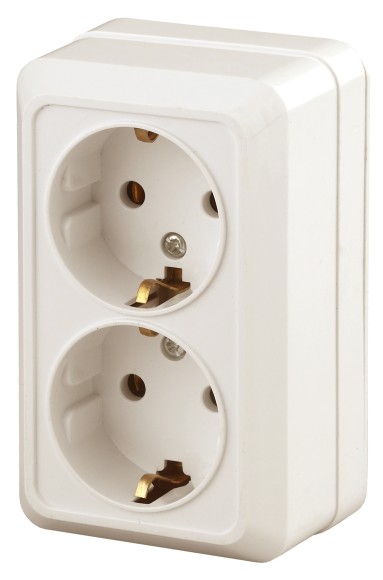 Б0027656 2-204-02 Intro Розетка 2х2P+E Schuko, 16А-250В, IP20, ОУ, Quadro, сл.кость (10/100/1400)