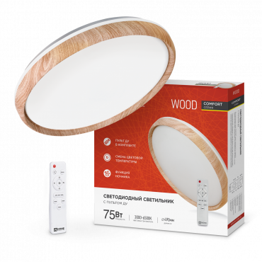 4690612035758 Светильник сд COMFORT WOOD 75Вт 230В 3000-6500K 6000Лм 490x115мм с пультом ДУ IN HOME