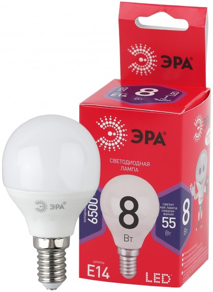 Б0045358 Лампочка светодиодная ЭРА RED LINE LED P45-8W-865-E14 R E14 / Е14 8Вт шар холодный дневной свет