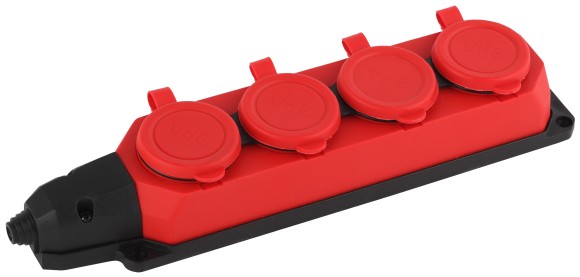 Б0044553 Колодка ЭРА K-4e-RED-IP44 каучуковая с заземлением 4 розетки 16A IP44 красная