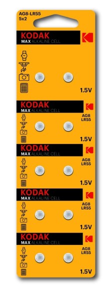 Батарейки Kodak AG8 (391) LR1120, LR55 [KAG8-10] MAX Button Cell (100/1000/98000)