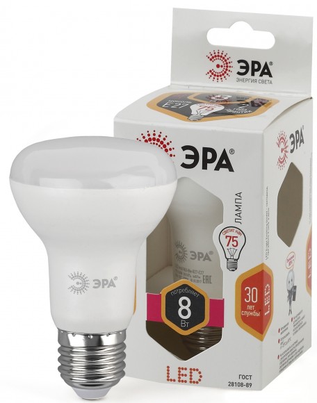 Б0020557 Лампочка светодиодная ЭРА STD LED R63-8W-827-E27 Е27 / Е27 8Вт рефлектор теплый белый свет