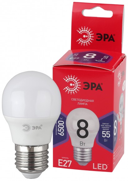 Б0045359 Лампочка светодиодная ЭРА RED LINE LED P45-8W-865-E27 R E27 / Е27 8Вт шар холодный дневной свет