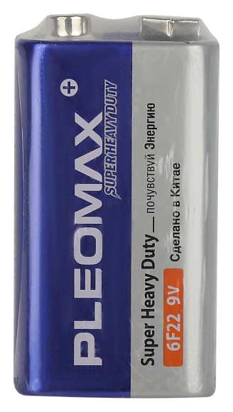 00000993 Батарейки Pleomax 6F22-1S SUPER HEAVY DUTY Zinc (10/200/10400)