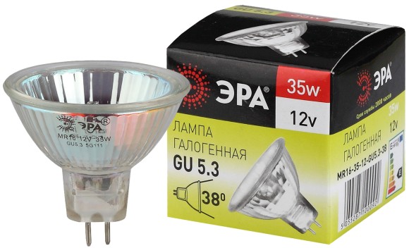 C0027355 Лампочка галогенная ЭРА GU5.3-MR16-35W-12V-CL GU5.3 35 Вт софит теплый белый свет
