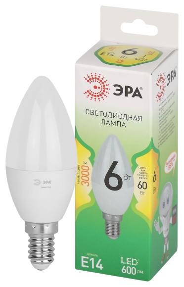 LED B35-6W-830-E14 GL Лампочка светодиодная ЭРА GREEN LINE LED B35-6W-830-E14 GL E14 6 Вт свеча теплый свет