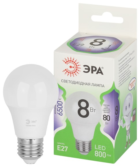 LED A60-8W-865-E27 GL Лампочка светодиодная ЭРА GREEN LINE LED A60-8W-865-E27 GL E27 8 Вт груша холодный свет