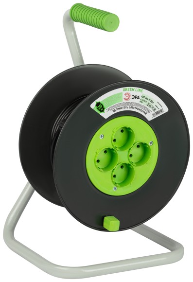 KAT-2x0.75-20m Удлинитель силовой ЭРА GREEN LINE KAT-2x0.75-20m Greenline на катушке пластик 4 розетки без заземления 20м ПВС 2x0.75мм2