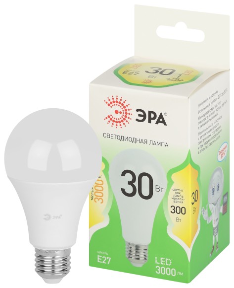 LED A65-30W-830-E27 GL Лампочка светодиодная ЭРА GREEN LINE LED A65-30W-830-E27 GL E27 30 Вт груша теплый свет