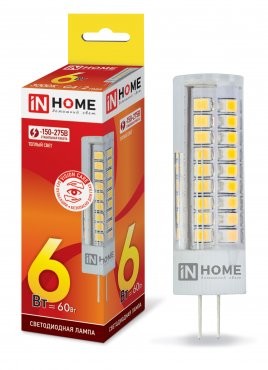 Лампа сд LED-JCD-VC 6Вт 230В G4 3000К 540Лм IN HOME