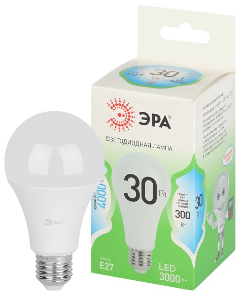 LED A65-30W-840-E27 GL Лампочка светодиодная ЭРА GREEN LINE LED A65-30W-840-E27 GL E27 30 Вт груша яркий белый свет