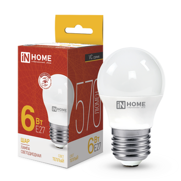 4690612020525 Лампа сд LED-ШАР-VC 6Вт 230В Е27 3000К 570Лм IN HOME