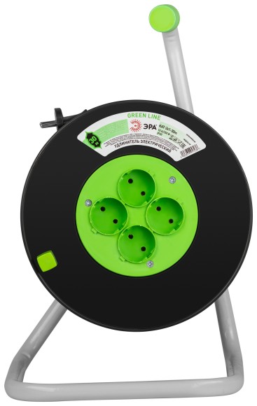 KAT-2x1-30m Удлинитель силовой ЭРА GREEN LINE KAT-2x1-30m Greenline на катушке пластик 4 розетки без заземления 30м ПВС 2x1мм2