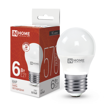 4690612020532 Лампа сд LED-ШАР-VC 6Вт 230В Е27 4000К 570Лм IN HOME