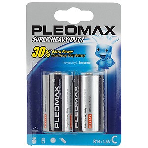 C0019247 Батарейки Pleomax R14-2BL SUPER HEAVY DUTY Zinc (12/192/9216)