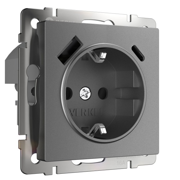 Werkel W1171764 Розетка с заземлением, шторками и USB тип A+C  (графит матовый) W1171764