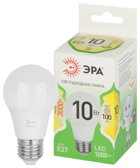 LED A60-10W-830-E27 GL Лампочка светодиодная ЭРА GREEN LINE LED A60-10W-830-E27 GL E27 10 Вт груша теплый свет