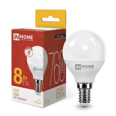 4690612020549 Лампа сд LED-ШАР-VC 8Вт 230В Е14 3000К 760Лм IN HOME