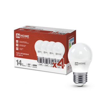 4690612052366 Лампа сд LED-ШАР-VC 4PACK 14Вт 230В Е27 4000К 1330Лм (4шт./упак) IN HOME
