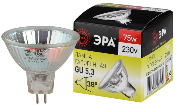 C0027366 Лампочка галогенная ЭРА GU5.3-JCDR (MR16)-75W-230V-CL GU5.3 75Вт софит теплый белый свет