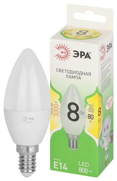 LED B35-8W-830-E14 GL Лампочка светодиодная ЭРА GREEN LINE LED B35-8W-830-E14 GL E14 8 Вт свеча теплый свет