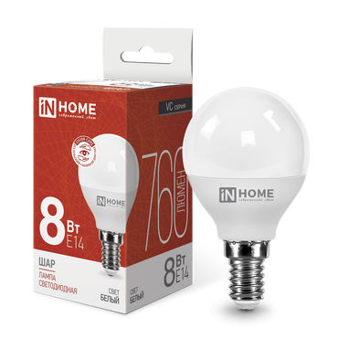 4690612020556 Лампа сд LED-ШАР-VC 8Вт 230В Е14 4000К 760Лм IN HOME