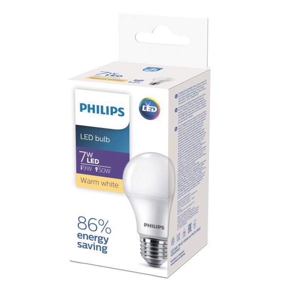 639655 Philips EcoHome LED Bulb 7W E27 3000K A60 (20/2000)