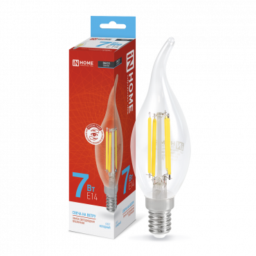 4690612034997 Лампа сд LED-СВЕЧА НА ВЕТРУ-deco 7Вт 230В Е14 6500К 810Лм прозрачная IN HOME