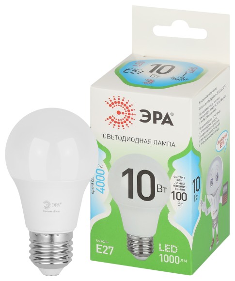 LED A60-10W-840-E27 GL Лампочка светодиодная ЭРА GREEN LINE LED A60-10W-840-E27 GL E27 10 Вт груша яркий белый свет